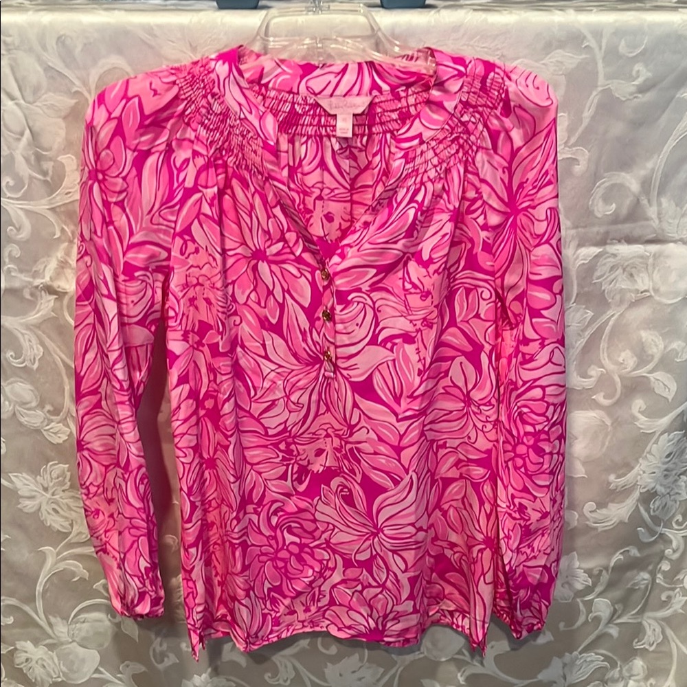 Lilly Pulitzer Pink Graphic Long Sleeve Blouse